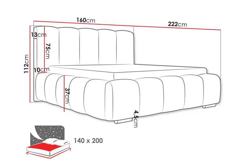 Gioia Säilytyssänky 140x200 cm - Vaaleanpunainen - Huonekalut - Sänky - Sänkykehikot & sängynrungot