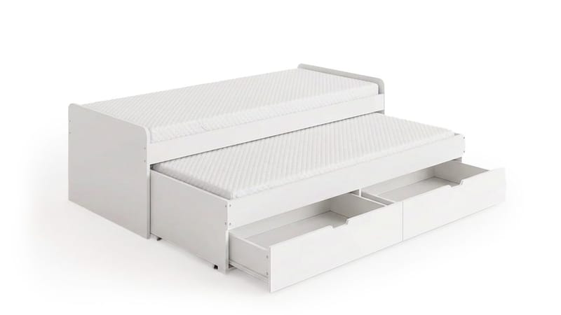 Granvik Sängynrunko 90x200 cm ulosvedettävä, lisävuode ja säilytystila, 2 patjaa sisältyy - Valkoinen - Huonekalut - Sänky - Sänkykehikot & sängynrungot