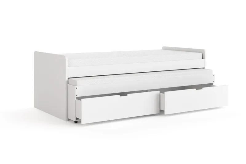 Granvik Sängynrunko 90x200 cm ulosvedettävä, lisävuode ja säilytystila, 2 patjaa sisältyy - Valkoinen - Huonekalut - Sänky - Sänkykehikot & sängynrungot