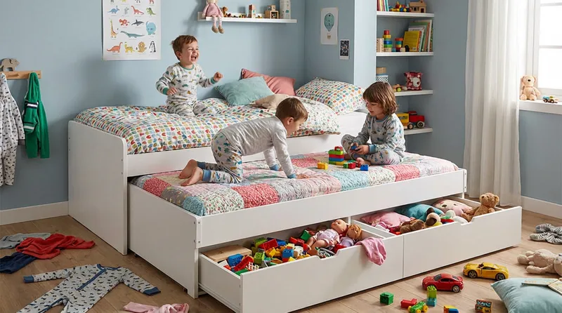 Granvik Sängynrunko 90x200 cm ulosvedettävä, lisävuode ja säilytystila, 2 patjaa sisältyy - Valkoinen - Huonekalut - Sänky - Sänkykehikot & sängynrungot