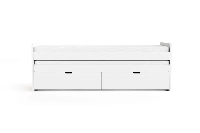 Granvik Sängynrunko 90x200 cm ulosvedettävä, lisävuode ja säilytystila, 2 patjaa sisältyy, Valkoinen