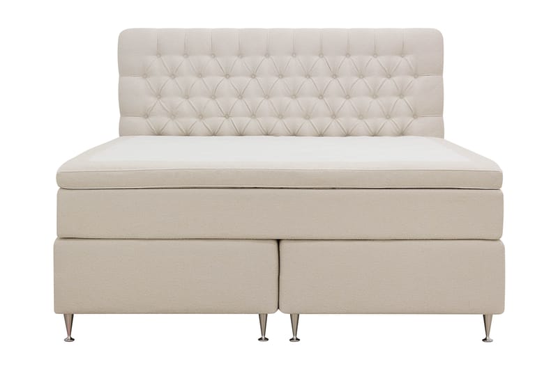 Hilton luksus Täydellinen Sänkypaketti 160x200 cm Jenkkisänky nappikoristellulla sängynpäädyllä bouclé-kankaalla - Norsunluunvalkoinen / Bouclé - Huonekalut - Sänky - Jenkkisängyt