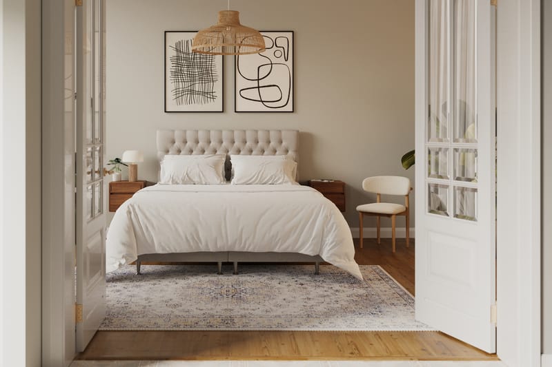 Hilton lyx Sänkypaketti 160x200 cm Jenkkisänky napitetulla sängynpäädyllä - Beige - Huonekalut - Sänky - Jenkkisängyt