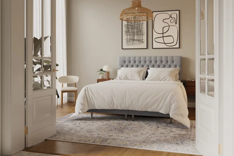 Hilton Lyx Sänkypaketti 160x200 cm Jenkkisänky napitetulla sängynpäädyllä - Harmaa - Huonekalut - Sänky - Jenkkisängyt