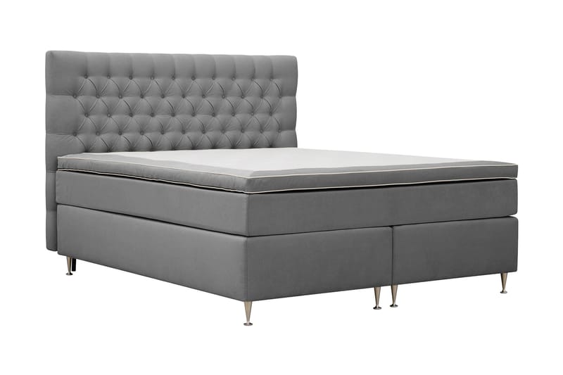 Hilton lyx Sänkypaketti 160x200 cm Jenkkisänky napitetulla sängynpäädyllä - Vaaleanharmaa - Huonekalut - Sänky - Jenkkisängyt