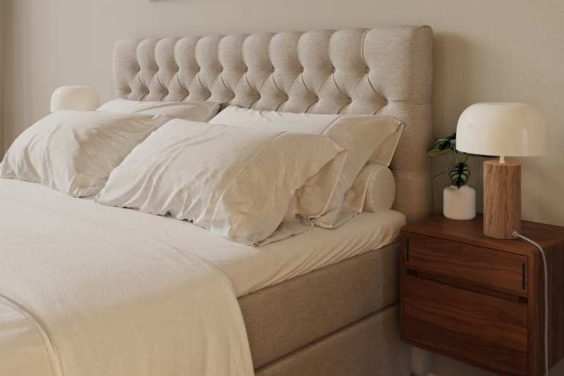 Hilton lyx Sänkypaketti 180x200 cm Jenkkisänky napitetulla sängynpäädyllä - Beige - Huonekalut - Sänky - Jenkkisängyt