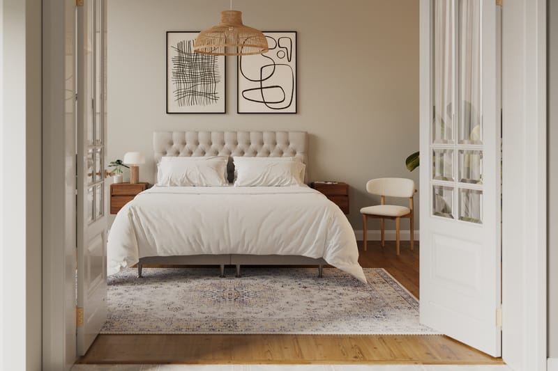 Hilton lyx Sänkypaketti 180x200 cm Jenkkisänky napitetulla sängynpäädyllä - Beige - Huonekalut - Sänky - Jenkkisängyt