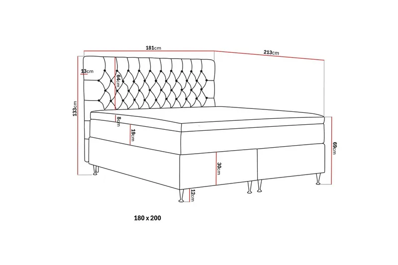 Hilton Lyx Sänkypaketti 180x200 cm Jenkkisänky napitetulla sängynpäädyllä - Harmaa - Huonekalut - Sänky - Jenkkisängyt