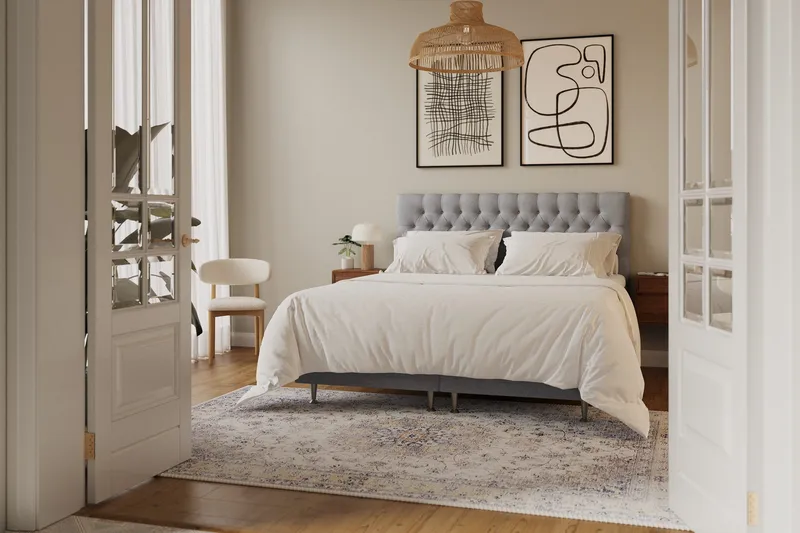 Hilton Lyx Sänkypaketti 180x200 cm Jenkkisänky napitetulla sängynpäädyllä - Harmaa - Huonekalut - Sänky - Jenkkisängyt