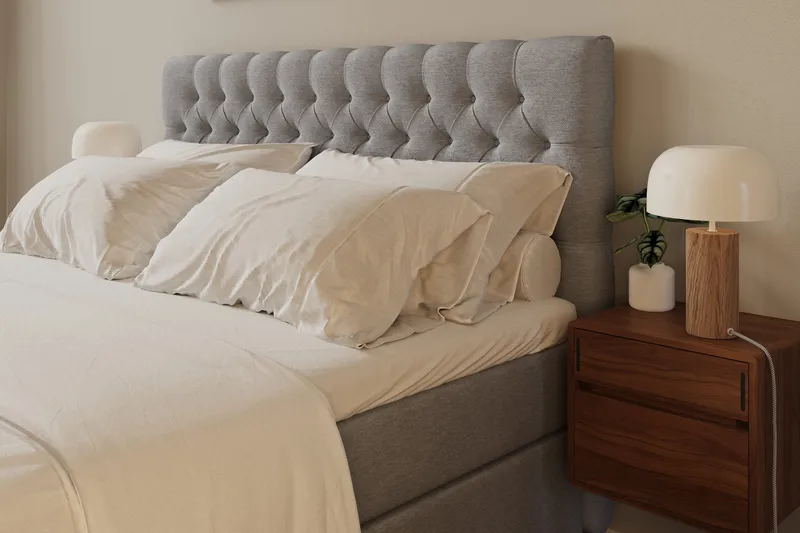 Hilton Lyx Sänkypaketti 180x200 cm Jenkkisänky napitetulla sängynpäädyllä - Harmaa - Huonekalut - Sänky - Jenkkisängyt