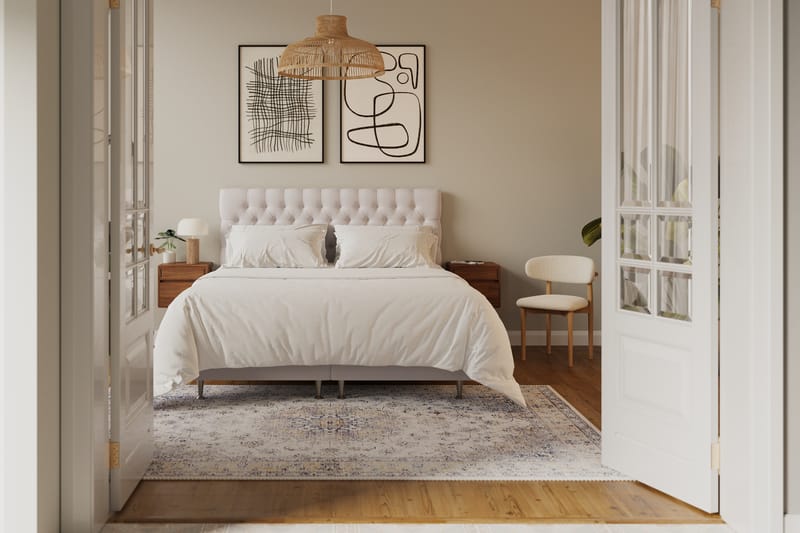 Hilton lyx Sänkypaketti 180x200 cm Jenkkisänky napitetulla sängynpäädyllä sametissa - Beige - Huonekalut - Sänky - Jenkkisängyt