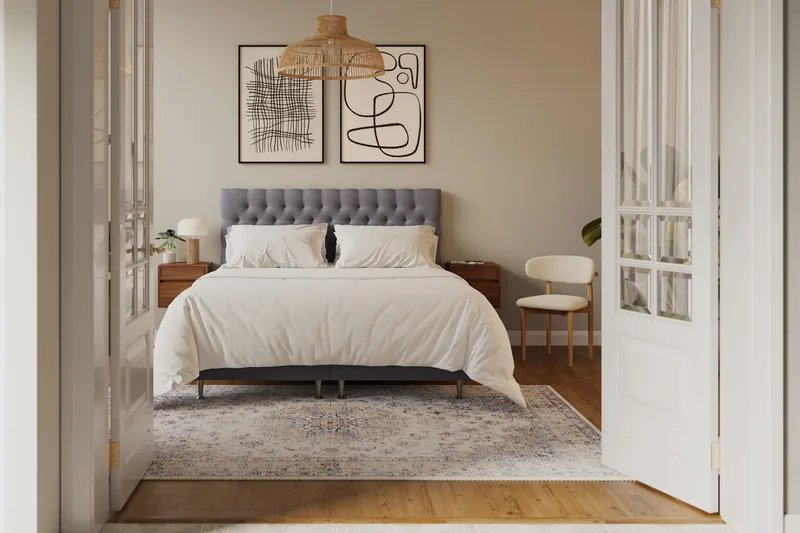 Hilton Lyx Sänkypaketti 180x200 cm Jenkkisänky napitetulla sängynpäädyllä sametissa - Harmaa - Huonekalut - Sänky - Parisänky