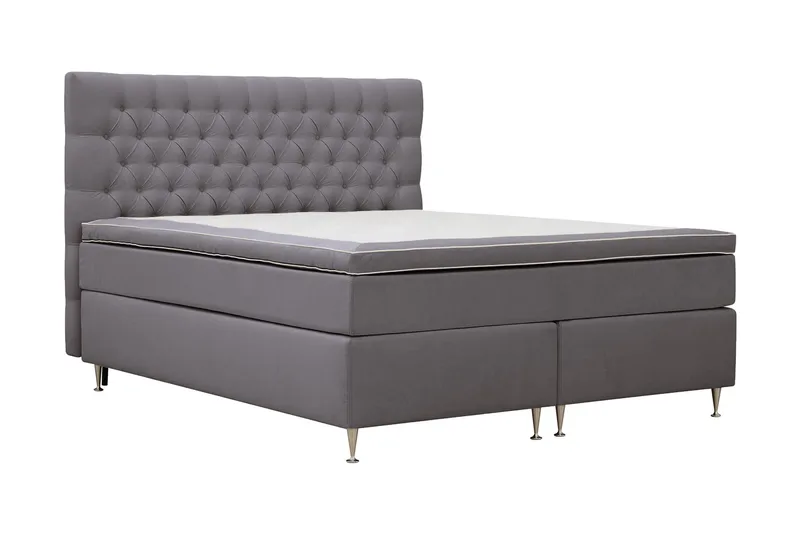 Hilton Lyx Sänkypaketti 180x200 cm Jenkkisänky napitetulla sängynpäädyllä sametissa - Harmaa - Huonekalut - Sänky - Jenkkisängyt