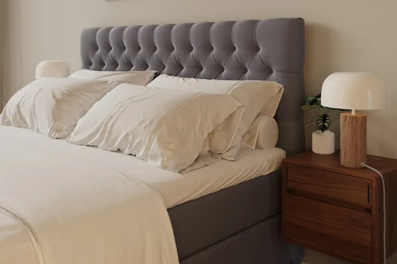 Hilton Lyx Sänkypaketti 180x200 cm Jenkkisänky napitetulla sängynpäädyllä sametissa - Harmaa - Huonekalut - Sänky - Jenkkisängyt