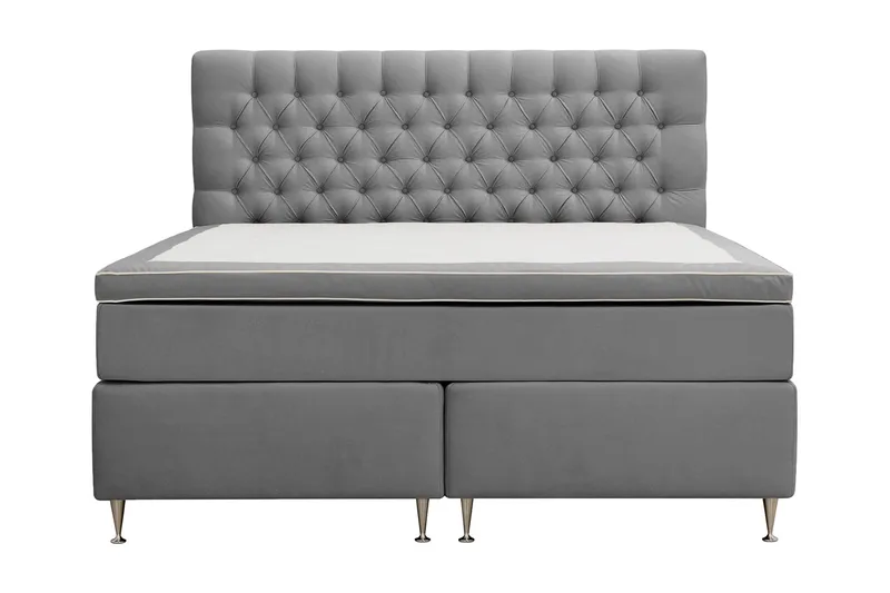 Hilton Lyx Sänkypaketti 180x200 cm Jenkkisänky napitetulla sängynpäädyllä sametissa, Vaaleanharmaa