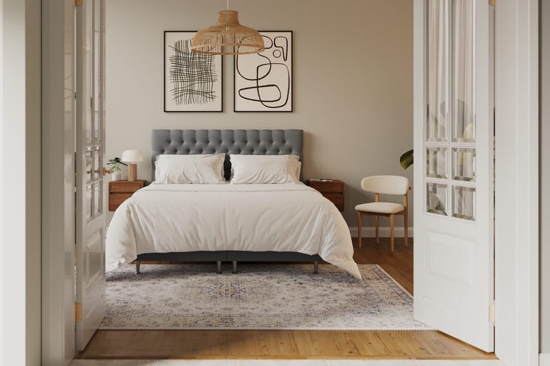 Hilton Lyx Sänkypaketti 180x200 cm Jenkkisänky napitetulla sängynpäädyllä sametissa - Vaaleanharmaa - Huonekalut - Sänky - Parisänky