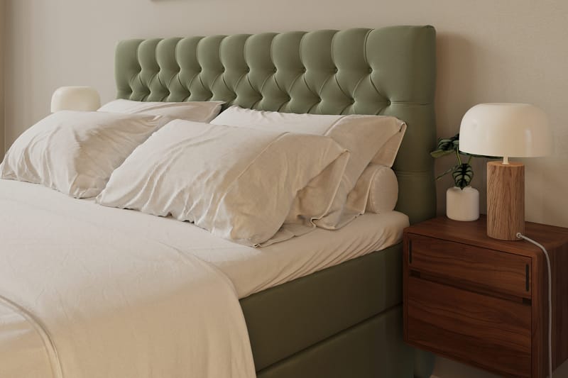 Hilton Lyx Sänkypaketti 180x200 cm Jenkkisänky napitetulla sängynpäädyllä samettia - Oliivinvihreä - Huonekalut - Sänky - Parisänky
