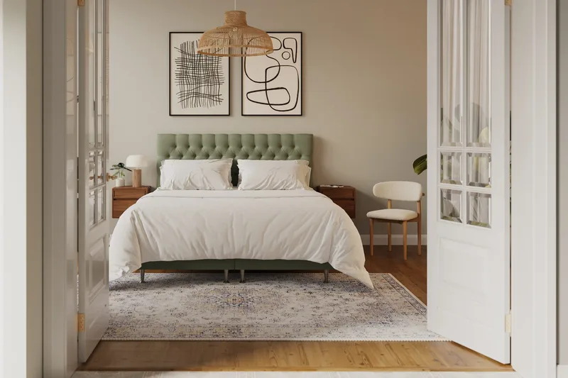 Hilton Lyx Sänkypaketti 180x200 cm Jenkkisänky napitetulla sängynpäädyllä samettia - Oliivinvihreä - Huonekalut - Sänky - Parisänky