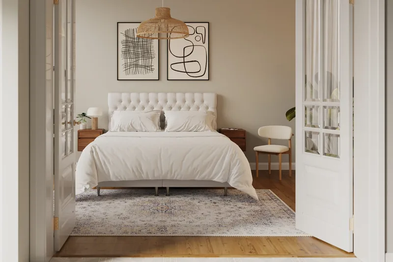 Hilton Lyx Sänkypaketti 180x200 cm Jenkkisänky napitetulla sängynpäädyllä - Vaaleabeige - Huonekalut - Sänky - Jenkkisängyt