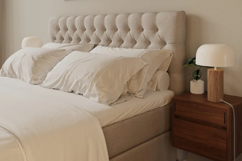 Hilton Lyx Sänkypaketti 180x200 cm Jenkkisänky napitetulla sängynpäädyllä - Vaaleabeige - Huonekalut - Sänky - Jenkkisängyt