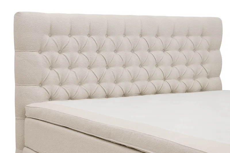 Hilton Lyx Täydellinen Sänkypaketti 160x200 cm Jenkkisänky nappikoristellulla sängynpäädyllä bouclé-kankaalla - Norsunluunvalkoinen / Bouclé - Huonekalut - Sänky - Jenkkisängyt