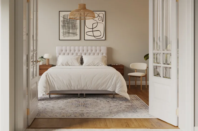 Hilton Lyx Täydellinen Sänkypaketti 160x200 cm Jenkkisänky nappikoristellulla sängynpäädyllä sametista - Beige / Sametti - Huonekalut - Sänky - Jenkkisängyt