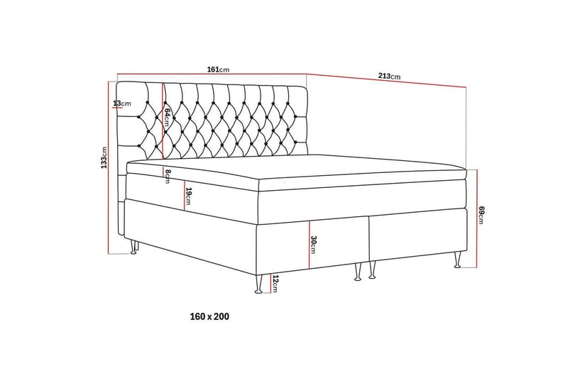Hilton Lyx Täydellinen Sänkypaketti 160x200 cm Jenkkisänky nappikoristellulla sängynpäädyllä sametista - Harmaa / Sametti - Huonekalut - Sänky - Jenkkisängyt