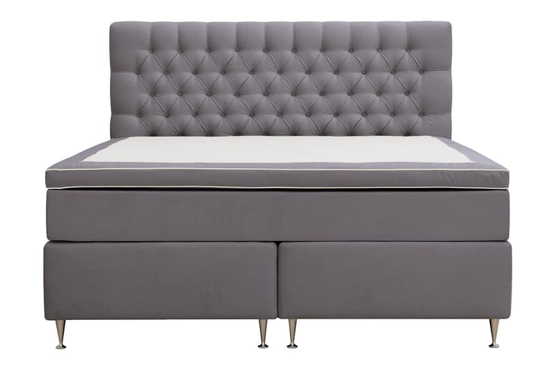 Hilton Lyx Täydellinen Sänkypaketti 160x200 cm Jenkkisänky nappikoristellulla sängynpäädyllä sametista - Harmaa / Sametti - Huonekalut - Sänky - Jenkkisängyt