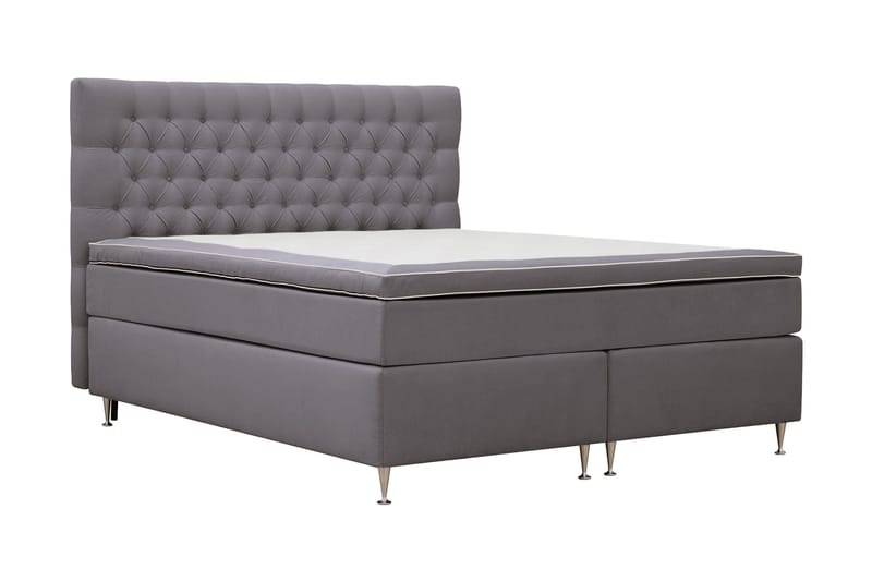 Hilton Lyx Täydellinen Sänkypaketti 160x200 cm Jenkkisänky nappikoristellulla sängynpäädyllä sametista - Harmaa / Sametti - Huonekalut - Sänky - Jenkkisängyt