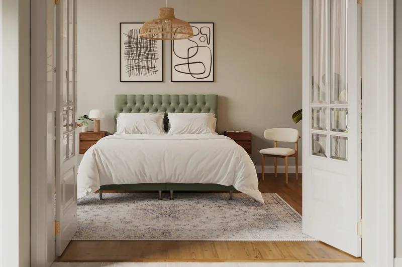 Hilton Lyx Täydellinen Sänkypaketti 160x200 cm Jenkkisänky nappikoristellulla sängynpäädyllä sametista - Oliivinvihreä / Sametti - Huonekalut - Sänky - Parisänky