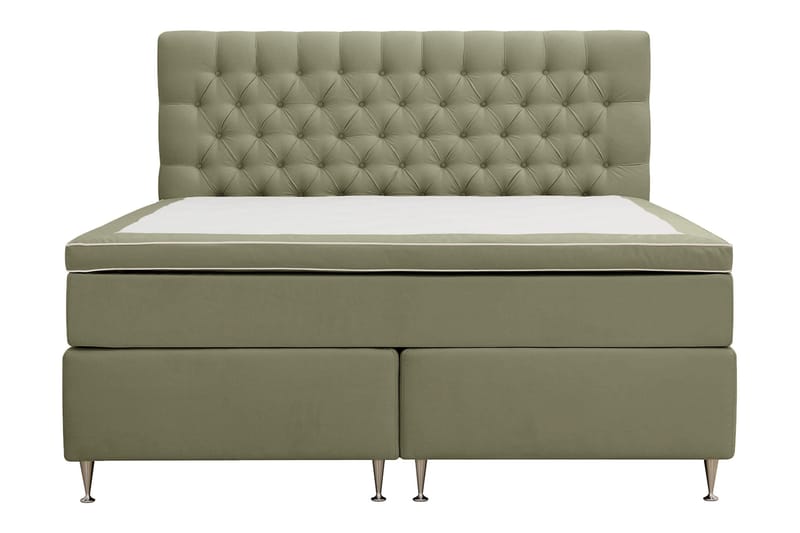 Hilton Lyx Täydellinen Sänkypaketti 160x200 cm Jenkkisänky nappikoristellulla sängynpäädyllä sametista - Oliivinvihreä / Sametti - Huonekalut - Sänky - Parisänky