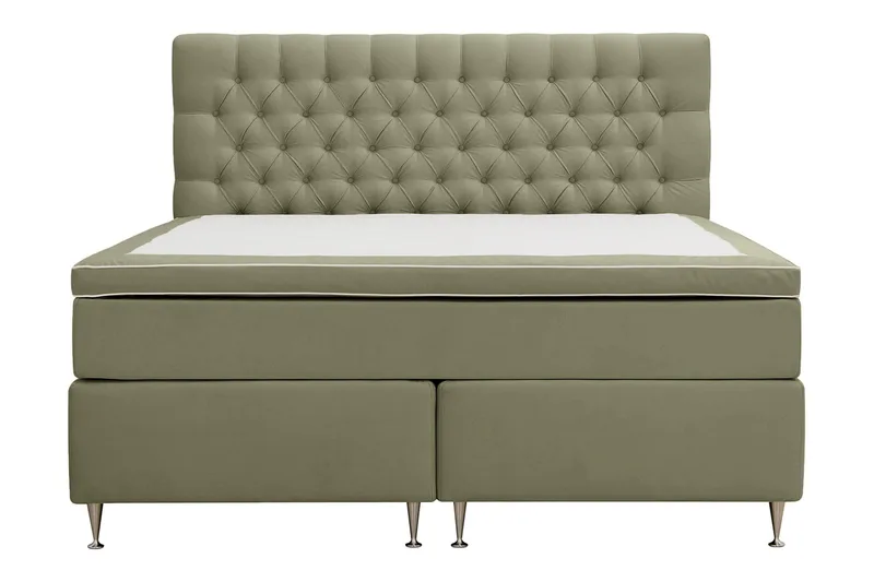Hilton Lyx Täydellinen Sänkypaketti 160x200 cm Jenkkisänky nappikoristellulla sängynpäädyllä sametista - Oliivinvihreä / Sametti - Huonekalut - Sänky - Parisänky