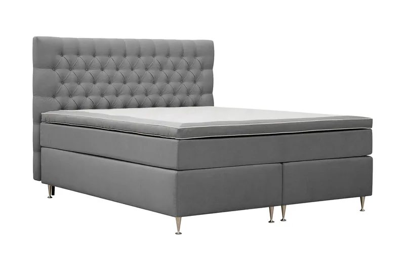 Hilton Lyx Täydellinen Sänkypaketti 160x200 cm Jenkkisänky nappikoristellulla sängynpäädyllä sametista - Vaaleanharmaa / Sametti - Huonekalut - Sänky - Parisänky