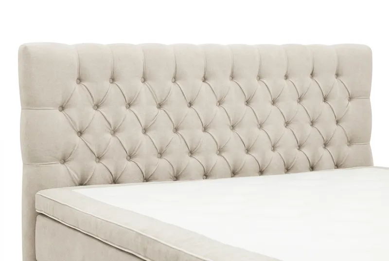 Hilton Lyx -täydellinen sänkypaketti 180x200 cm, kontinentaalisänky, jossa chenille-kankaasta valmistettu napitettu sängynpääty - Beige - Huonekalut - Sänky - Jenkkisängyt
