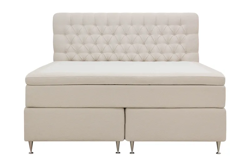 Hilton Lyx Täydellinen Sänkypaketti 180x200 cm Jenkkisänky nappikoristellulla sängynpäädyllä bouclé-kankaalla - Norsunluunvalkoinen / Bouclé - Huonekalut - Sänky - Jenkkisängyt