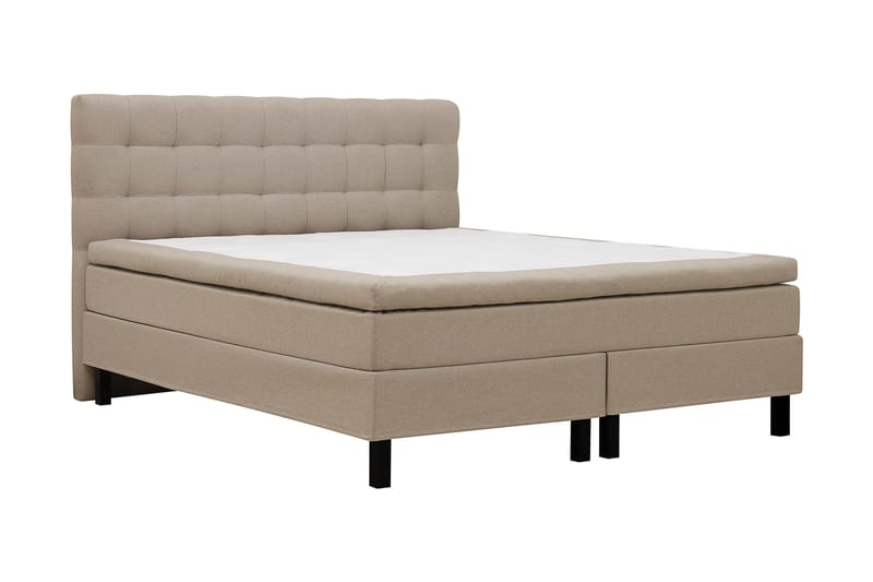 Hilton Sänkypaketti 160x200 cm Jenkkisänky ruutukuvioitu sängynpäädyllä - Beige - Huonekalut - Sänky - Jenkkisängyt