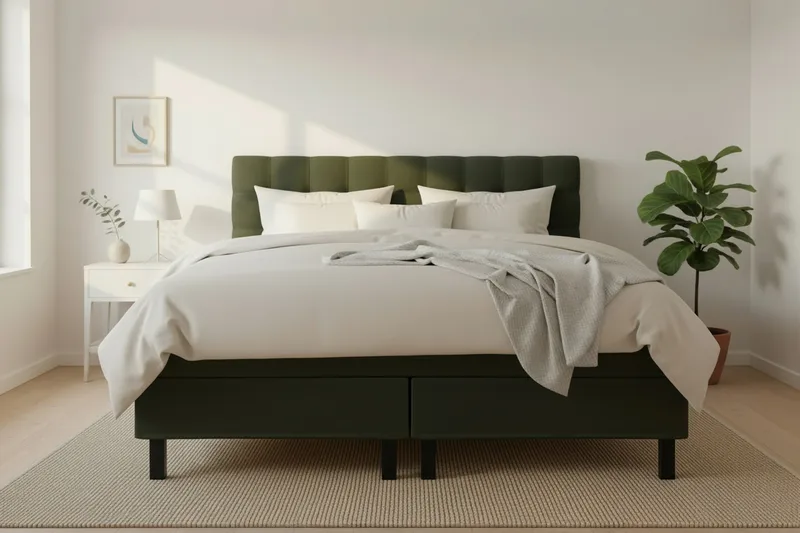 Hilton Sänkypaketti 160x200 cm Jenkkisänky ruutukuvioitu sängynpäädyllä - Vihreä - Huonekalut - Sänky - Jenkkisängyt