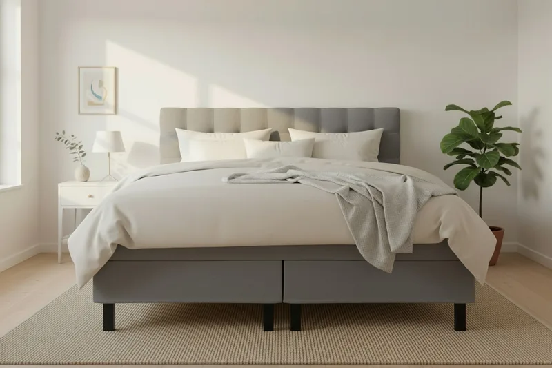 Hilton Sänkypaketti 180x200 cm Jenkkisänky ruutukuvioitu sängynpäädyllä - Harmaa - Huonekalut - Sänky - Jenkkisängyt