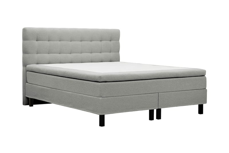 Hilton Sänkypaketti 180x200 cm jenkkisänky ruututikatulla bouclé-sängynpäädyllä - Harmaa - Huonekalut - Sänky - Jenkkisängyt