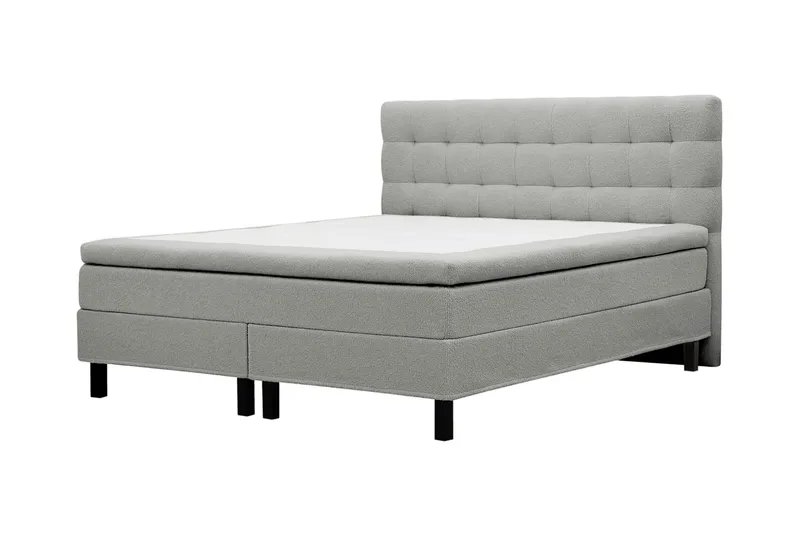 Hilton Sänkypaketti 180x200 cm jenkkisänky ruututikatulla teddy-sängynpäädyllä - Harmaa - Huonekalut - Sänky - Jenkkisängyt