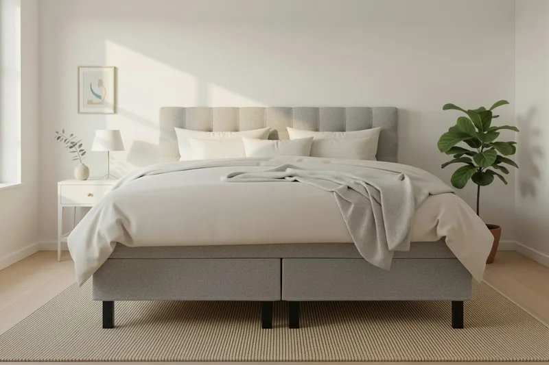 Hilton Sänkypaketti 180x200 cm jenkkisänky ruututikatulla teddy-sängynpäädyllä - Harmaa - Huonekalut - Sänky - Jenkkisängyt