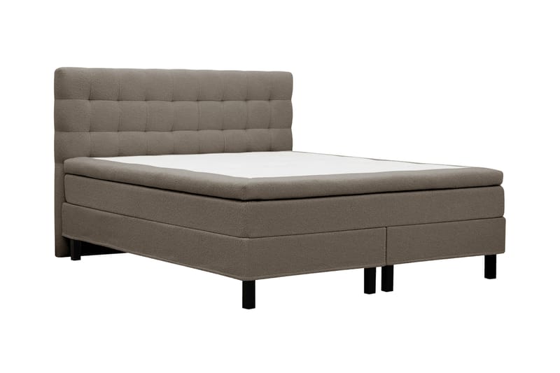 Hilton Sänkypaketti 180x200 cm jenkkisänky ruututikkaisella bouclé-sängynpäädyllä - Ruskea - Huonekalut - Sänky - Jenkkisängyt
