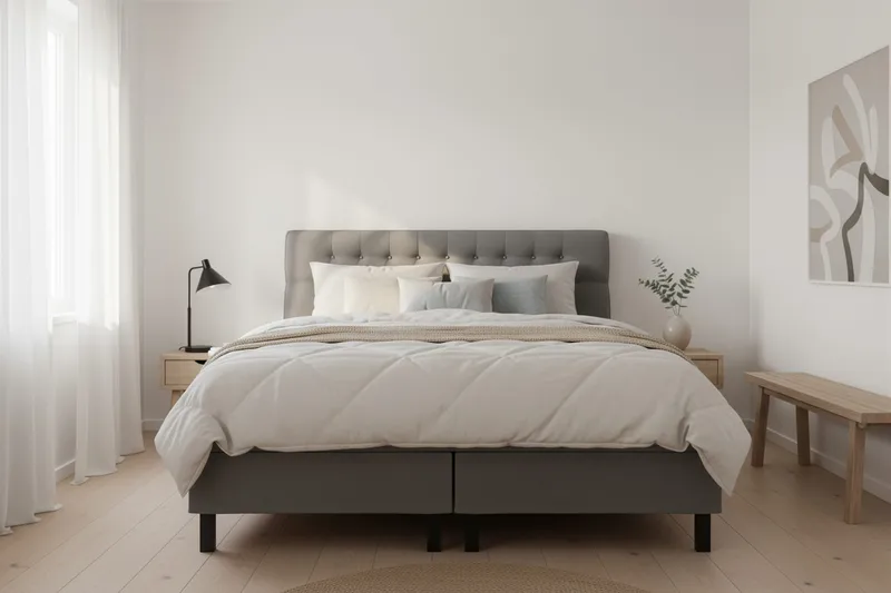 Hilton Sänkypaketti 180x200 cm Jenkkisänky timantti sängynpäädyllä - Harmaa - Huonekalut - Sänky - Jenkkisängyt