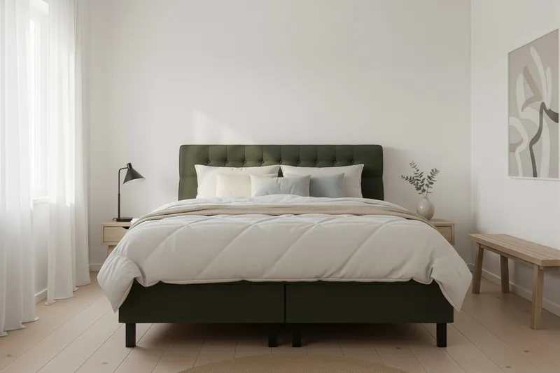 Hilton Sänkypaketti 180x200 cm Jenkkisänky timantti sängynpäädyllä - Vihreä - Huonekalut - Sänky - Jenkkisängyt