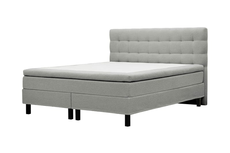 Hilton Täydellinen Sänkypaketti 160x200 cm Jenkkisänky ruutukuvioidulla sängynpäädyllä teddy-kankaasta - Harmaa / Teddy - Huonekalut - Sänky - Jenkkisängyt