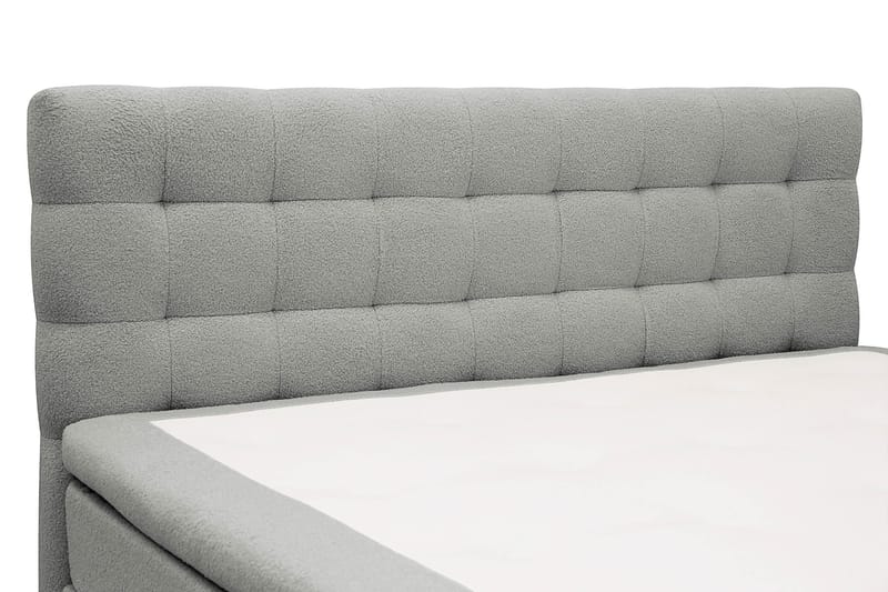 Hilton Täydellinen Sänkypaketti 160x200 cm Jenkkisänky ruutukuvioidulla sängynpäädyllä teddy-kankaasta - Harmaa / Teddy - Huonekalut - Sänky - Jenkkisängyt