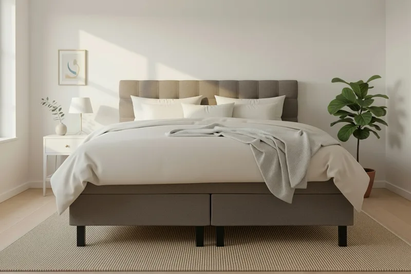 Hilton Täydellinen Sänkypaketti 160x200 cm Jenkkisänky ruutukuvioidulla sängynpäädyllä teddy-kankaasta - Ruskea / Teddy - Huonekalut - Sänky - Jenkkisängyt