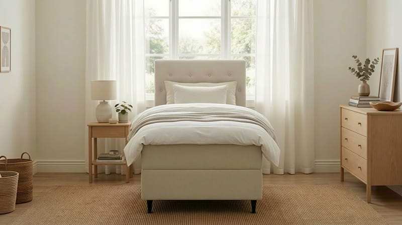 Hilton Plus Täydellinen sänkypaketti säilytystilalla 90x200 cm - Vaalea beige - Huonekalut - Sänky - Sängyt säilytystilalla