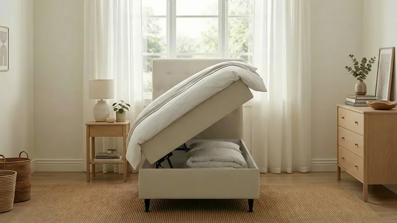 Hilton Plus Täydellinen sänkypaketti säilytystilalla 90x200 cm - Vaalea beige - Huonekalut - Sänky - Sängyt säilytystilalla