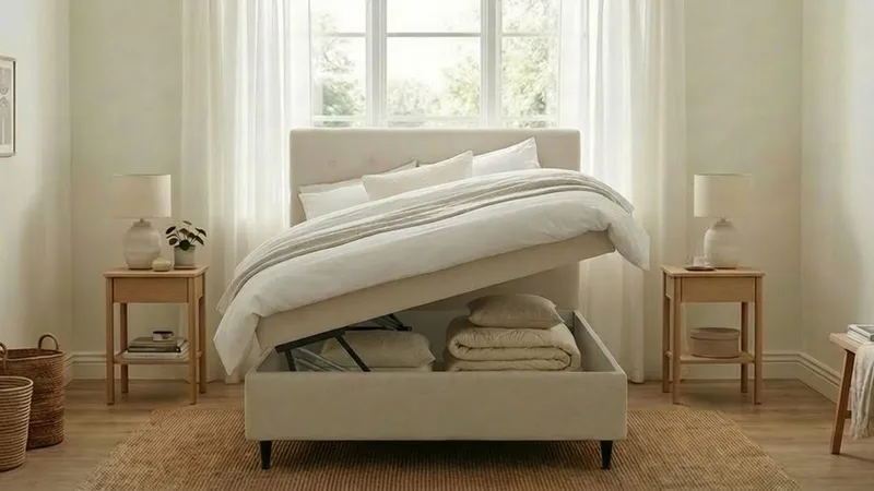 Hilton Plus Täydellinen sänkypaketti säilytystilalla 120x200 cm - Vaalea beige - Huonekalut - Sänky - Sängyt säilytystilalla